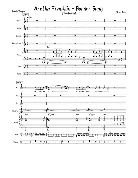 Aretha Franklin - Border Song Sheet music for Piano, Flute, Drum Group ...