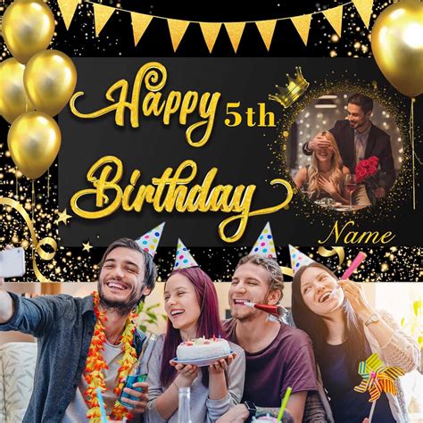 Buy Custom Black and Gold Happy Birthday Party Decorations Supplies ...