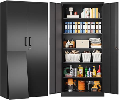 Metal Storage Cabinet With 2 Doors And 6 Shelves Black | Desertcart INDIA
