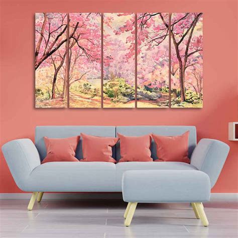 Cherry Blossom Tree Premium Wall Painting Set of Five Pieces – Harshita ...