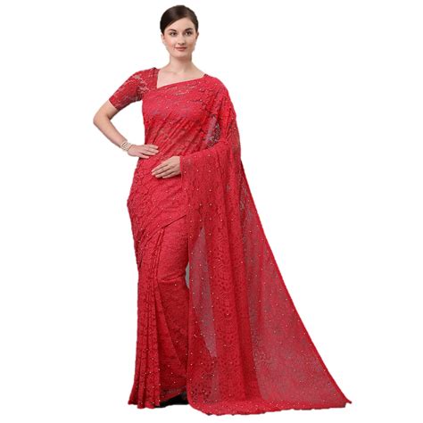 Buy LIYAAZ COLLECTION Leriya Design Net Saree With Blouse Piece (TOMATO ...