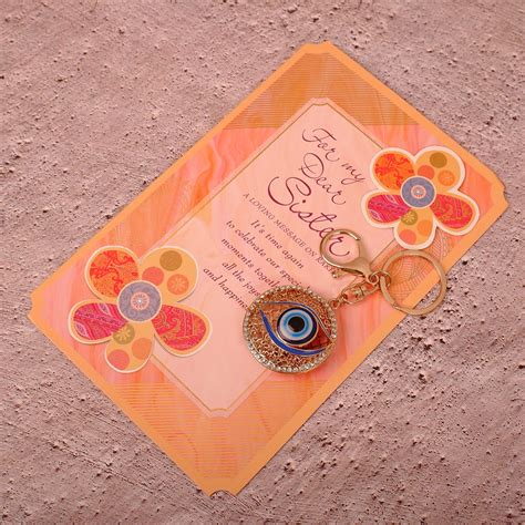 Beautiful Evil Eye Keychain With Sister Greeting Card