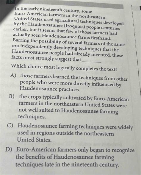 Solved: In the early nineteenth century, some Euro-American farmers in ...