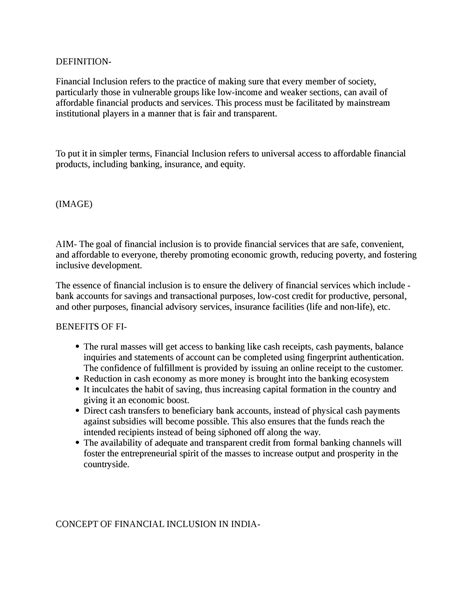 FMI Assignment - DEFINITION- Financial Inclusion refers to the practice ...