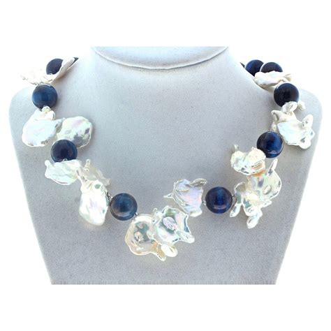 AJD Dramatic Real Natural Blue Tiger Eye and Real White Keshi Pearls ...