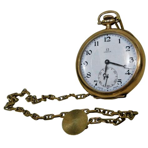 Omega Swiss 1916 14-Karat, 17 Jeweled Gold Pocket Watch and Chain Fob ...