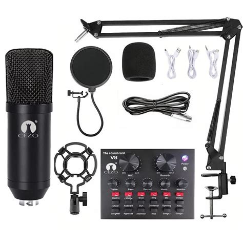 CEZO BM 800 Condenser Microphone Kit Set with V8 Sound Card, Boom Arm ...