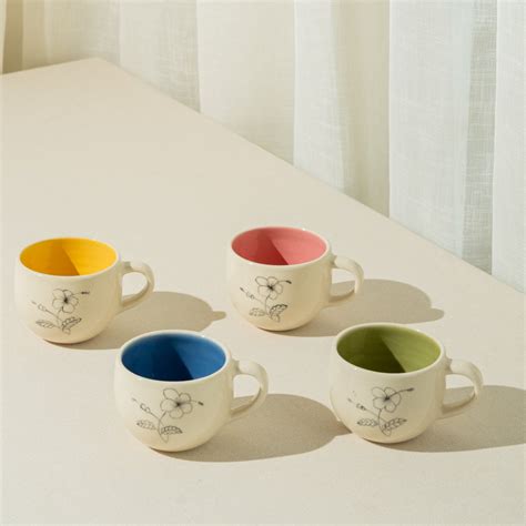 Hibiscus Teacups | Set of 4 | White Exterior – Lagavi