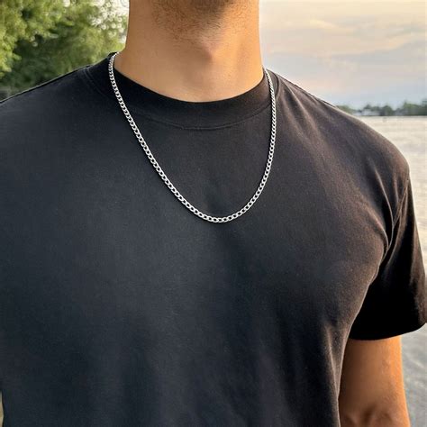 Men's Silver Curb Chain Necklace / 4mm Stainless Steel Water Resistant ...