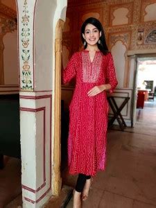 Pinkblock Women Bandhani, Embroidered Straight Kurta - Buy Pinkblock ...