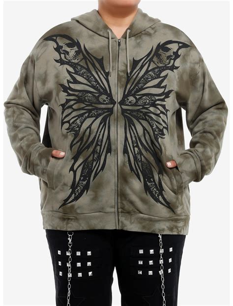 Thorn & Fable Skeleton Fairy Wings Tie-Dye Girls Zip-Up Hoodie Plus ...