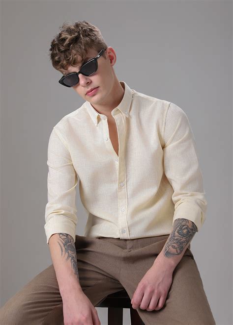 Creamish Yellow Blended Linen Shirt