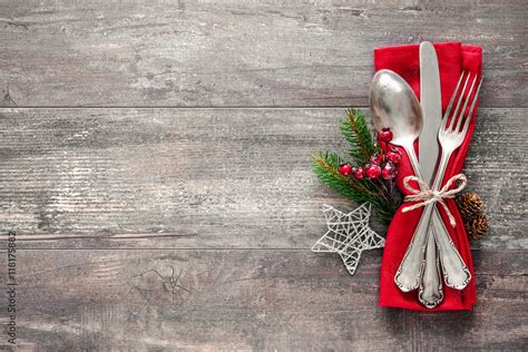 Christmas table place setting Stock Photo | Adobe Stock