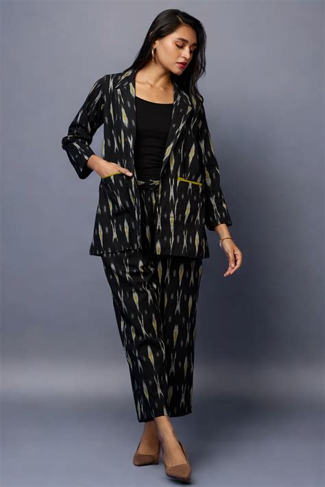 pantsuit set (blazer + trousers) - Black Ink & Green Brushstrokes ...
