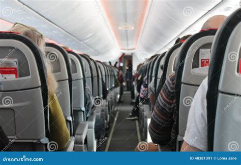 Airplane Cabin Aisle with Rear View and Seats Editorial Photo - Image ...