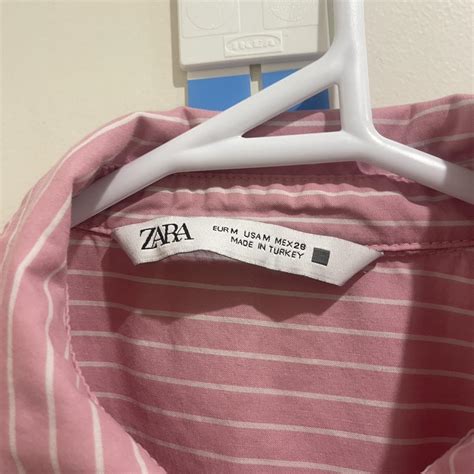 Zara pink and white stripe button up collared blouse... - Depop