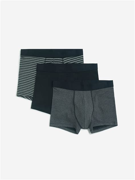 Buy WES Lounge Black Cotton-Blend Trunks - Pack of 3 from Westside