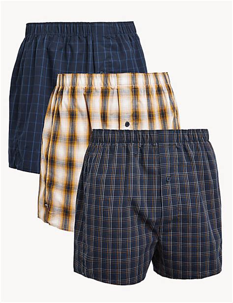Buy 3pk Pure Cotton Checked Boxers at Marks & Spencer
