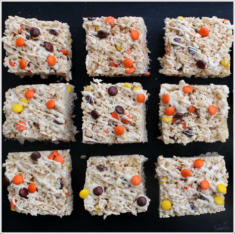 White Chocolate & Reese’s Pieces Rice Krispie Treats - Dash of Sanity