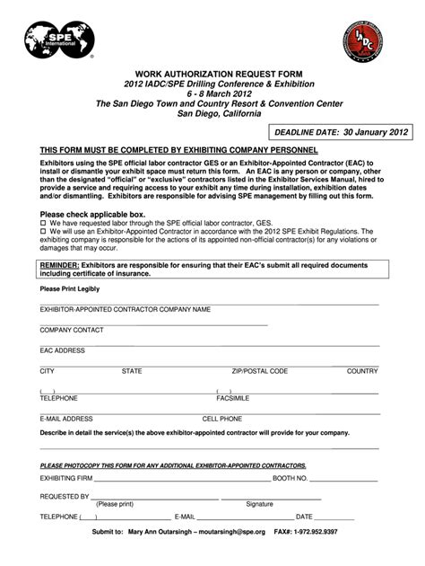 2012-2026 CA Work Authorization Request Form - Blank Fillable Template ...