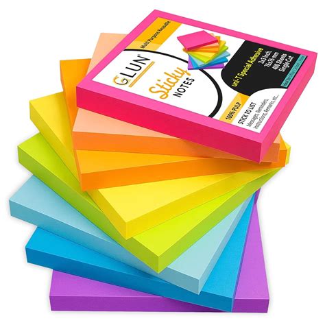 GLUN® Multicolour Sticky Notes 400 Sheets Strong Adhesive, Self-Stick ...