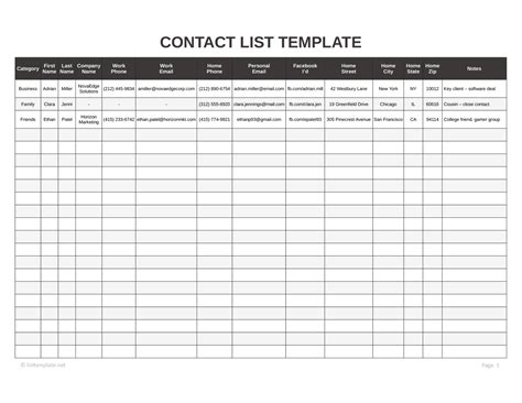 18+ Free Excel Contact List Templates Csv - Great Research