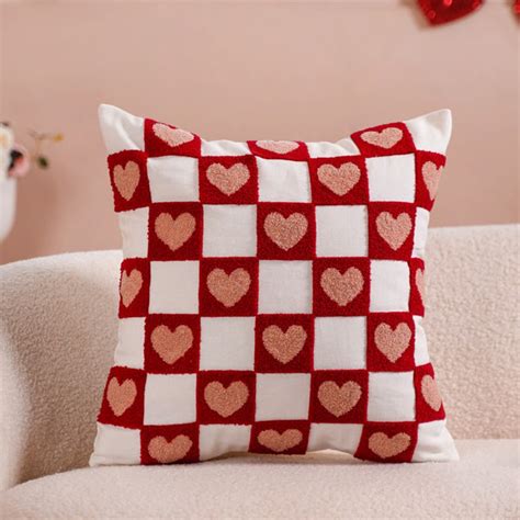 Checkerboard Hearts Cushion Cover Set Of 2 Red Pink White 16x16 Inch ...