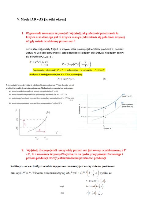 Model-AD-AS-krótki-okres - V. Model AD – AS (krótki okres) 1. Wyprowadź ...