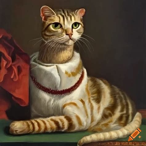 Renaissance oil painting of a cat in a dress on Craiyon