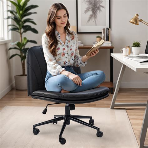 DROGO Cross Legged Office Chair for Work at Home, Pu Leather Accent ...