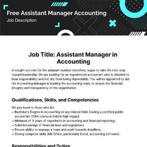Free Assistant Manager Accounting Job Description Template to Edit Online