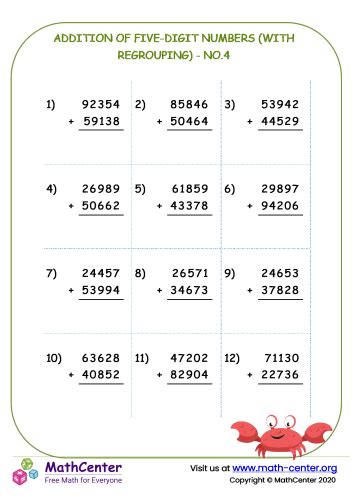 Image result for Five-Digit Addition Worksheet