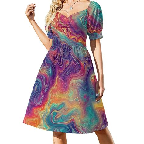 Womens Casual Dresses Colorful Tie Dye Vortex Short Sleeve Dress Summer ...