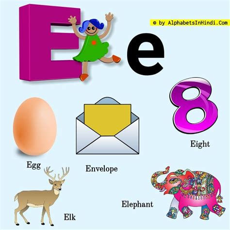 E For Egg Alphabet, Phonic Sound And 5 Words HD Image