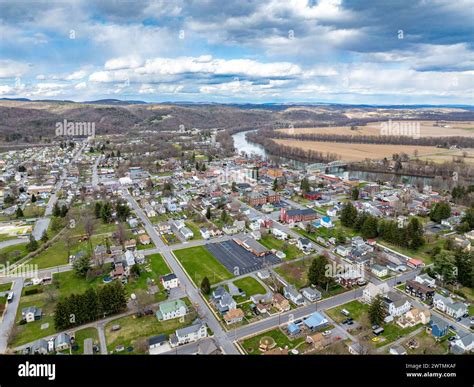 Jersey Shore, PA, USA - 03-17-2024 - Cloudy winter / spring aerial ...