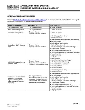 Fillable Online APPLICATION FORM (AY2019) EXCHANGE AWARDS AND ...
