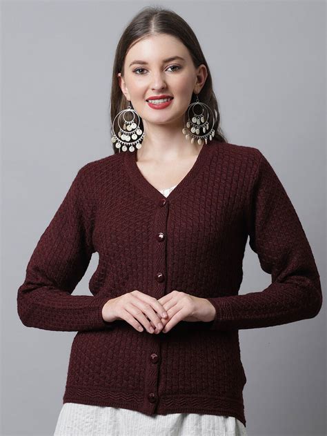 Buy Cantabil Women Maroon Cable Knit Cardigan - Sweaters for Women ...