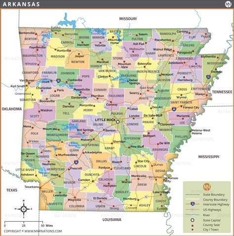 Arkansas Map | Counties, Cities, Highways, Rivers and Attractions