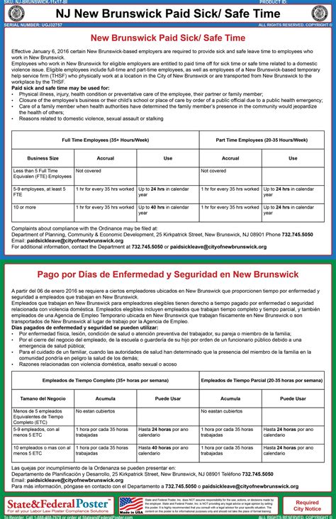 Digital New Brunswick, New Jersey Paid Sick and Safe Time Poster (Bili ...
