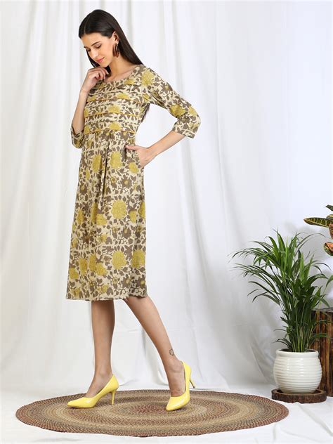 Ajrakh Dabu Print Sanganeri Cotton Dress for Women | Crafts and Looms ...