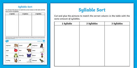 Syllable Sort Worksheet (teacher made) - Twinkl