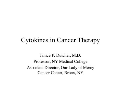 Dutcher - nice notes on pharmacology - Cytokines in Cancer Therapy ...