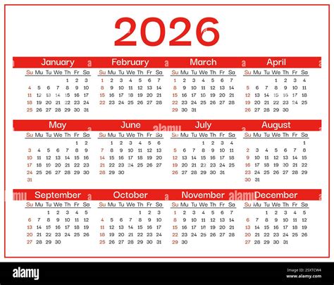 Calendar 2026 template. Week starts on Sunday. Wall monthly calendar ...