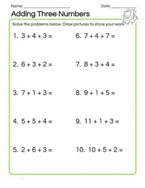 Image result for Add Three Numbers Worksheet