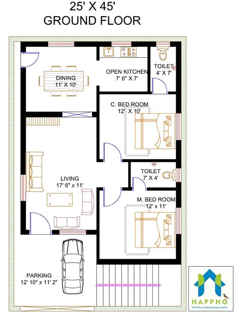 Simple and Affordable 2-BHK Floor Plan for a Small Home