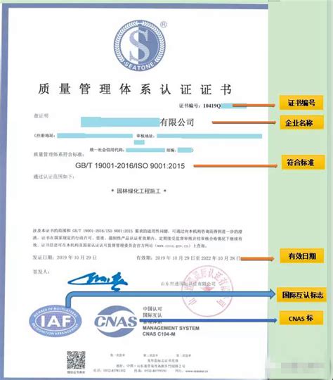 以ISO9001质量管理体系证书模板为分享一下上面各个标识都代表什么含义-东莞市华协企业管理有限公司