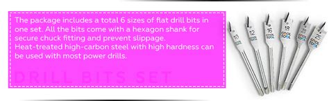 CoolTool 6 Pieces Hex Shank Flat Drill Bits set For Spade Boring In ...