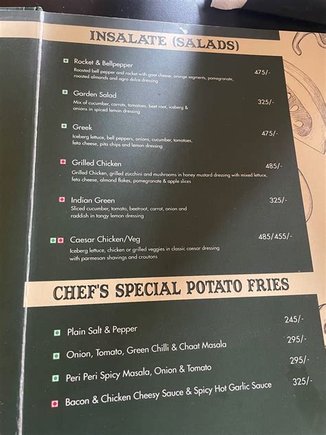 Menu at Rzekka Resort, India