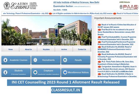 INI CET Counselling 2023 Round 1 Allotment Result Released
