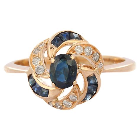 Customizable Alluring Blue Sapphire Ring with Diamonds Set in 14K Solid ...